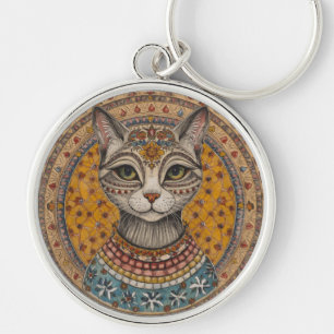 Antieke kat en motief patroon sleutelhanger