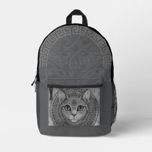Antieke kat in stijl van het oude Griekenland, gri Bedrukte Rugzak