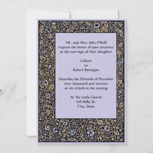 Antieke Kelmscott Bloem Bruiloft Uitnodiging (Achterkant)