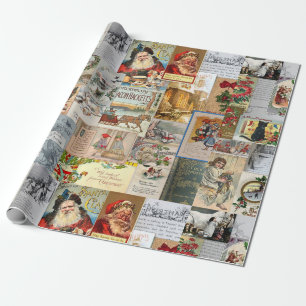 Antieke Kerst Ephemera Collage Decoupage Cadeaupapier