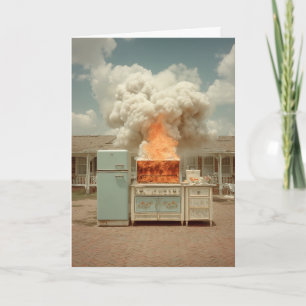 Antieke keuken laaiende buiten scène kaart