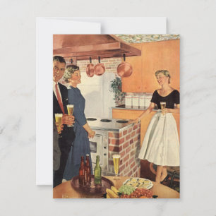 Antieke keuken met vrienden housewarmingparty kaart