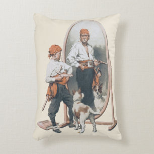 Antieke kind, jongen piraat, hond, spiegel, boekan accent kussen