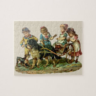 Antieke Kinderwagen met Hond Legpuzzel