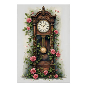 Antieke klimrozen staande klok perfect poster