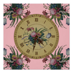 Antieke klok met bloemen perfect poster