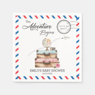 Antieke Koffer Baby Shower Meisje Avontuur Post Servet