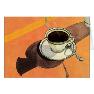 Antieke koffiekop, schotel, lepel, retro diner