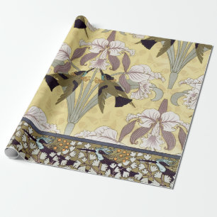 Antieke Kolibrie Orchidee Art Nouveau Patroon Cadeaupapier