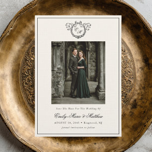 Antieke krans monogram Elegante trouwfoto Save The Date