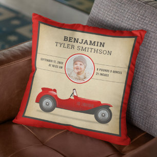 Antieke Landelijke Rode Raceauto Baby Foto Geboort Kussen