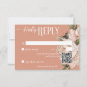 Antieke Landelijke Roest & Perzik Pioenrozen QR Co RSVP Kaartje (Voorkant)