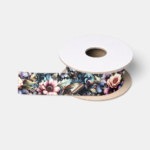 Antieke lente bloemen en vlinders lint