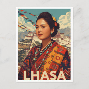Antieke Lhasa Tibet Vrouw Potala Briefkaart