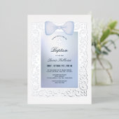 Antieke lijst blauwe strik doop folie uitnodiging (Staand Voorkant)