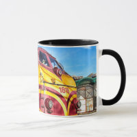 Antieke locomotief stoomtrein koffiekop