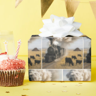 Antieke locomotief trein met koeien cadeaupapier