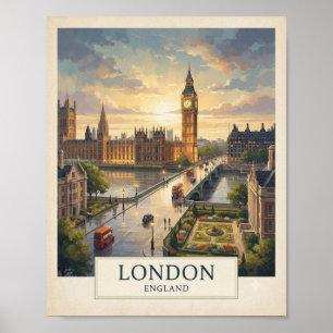 Antieke Londen Engeland Reisposter   Big Ben Wal Poster