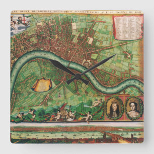 Antieke Londense Straatkaart door Johannes de Ram, Vierkante Klok