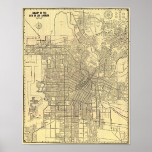 Antieke Los Angeles kaartposter 1914 Poster