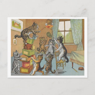 Antieke Louis Wain Grappige Katten Jagen op Kanari Briefkaart