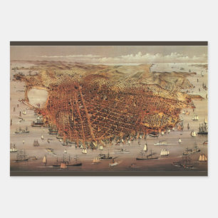 Antieke luchtkaart, San Francisco City, Californië Inpakpapier Vel