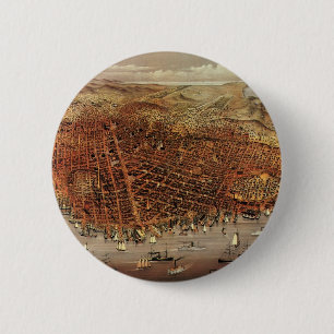 Antieke luchtkaart, San Francisco City, Californië Ronde Button 5,7 Cm
