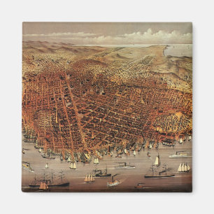 Antieke luchtkaart, stad San Francisco, Californië Magneet