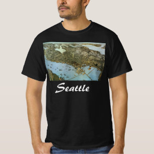 Antieke luchtkaart van de stad Seattle, Washington T-shirt