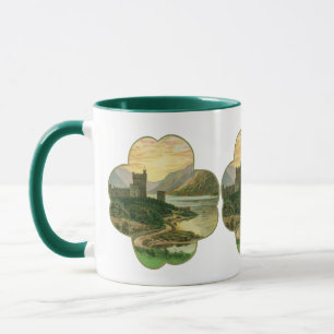 Antieke Lucky Gold Shamrock met een Iers Kasteel Mok
