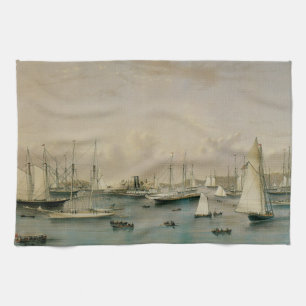 Antieke maritieme afbeelding Jacht Squadron in New Theedoek