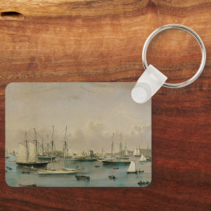 Antieke maritieme jachtenvloot bij Newport Harbor Sleutelhanger