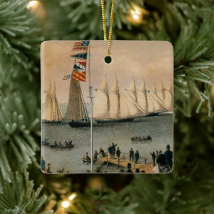 Antieke maritieme New York Yacht Club Regatta Keramisch Ornament