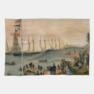 Antieke maritieme New York Yacht Club Regatta Theedoek