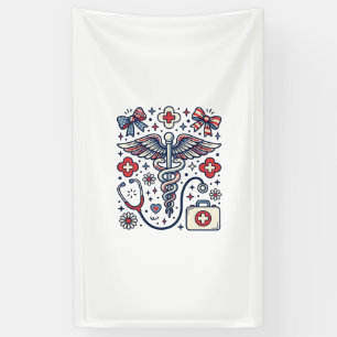 Antieke Medische Caduceus Patriottische Verpleegst Spandoek