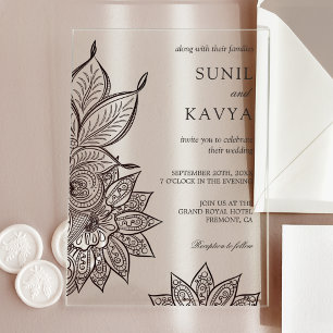 Antieke Mehendi Henna Indiase Trouwuitnodiging Acryl Uitnodigingen
