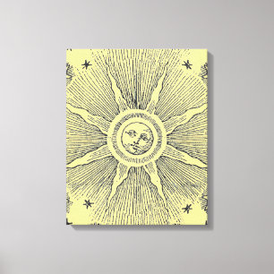 Antieke Middeleeuwse Zodiak Nachthemel Zon Sterren Canvas Afdruk