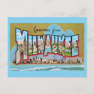 Antieke Milwaukee Groet Blauwe Briefkaart