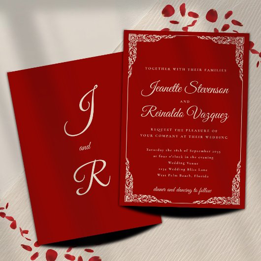 Antieke monochrome robijnrode botergele trouwring kaart