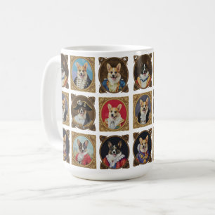 Antieke museumwand, grappige Corgi-hondenportrette Koffiemok