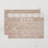 Antieke muziekblad & Kanten Huwelijks-RSVP op Maat RSVP Kaartje (Voorkant / Achterkant)