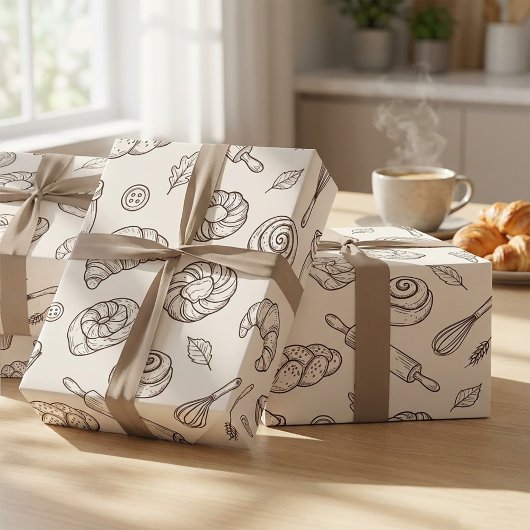 Antieke naadloos patroon voor ontbijtbakkerij cadeaupapier