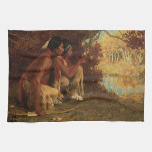 Antieke Native American, Jacht op herten door Cous Theedoek