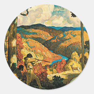 Antieke NC Wyeth-reisposter, In Old Kentucky Ronde Sticker
