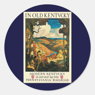 Antieke NC Wyeth-reisposter, In Old Kentucky Ronde Sticker