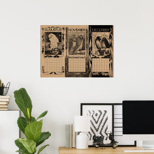 Antieke Nederlandse kalender vogels blanco Poster
