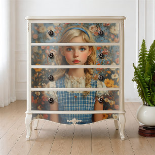 Antieke olieverfschilderij met Alice-blauwe geruit Tissuepapier