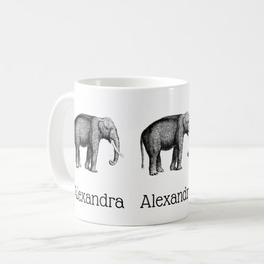 Antieke Olifant Tekening Koffiemok (Voorkant links)
