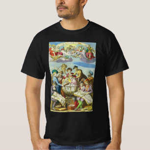 Antieke ontdekkingsreizigers met antieke wereldbol t-shirt