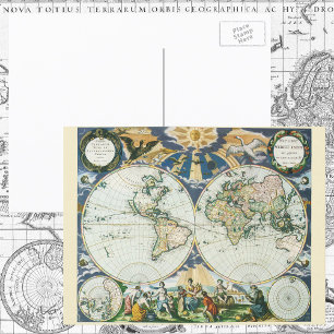 Antieke Oude Wereldkaart, 1666 door Pieter Goos Briefkaart